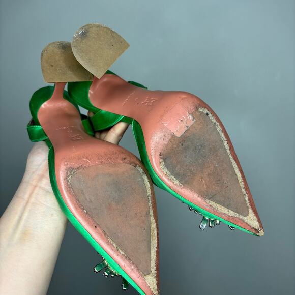 Amina Muaddi Green Begum Sling Heels - Picture 8 of 11